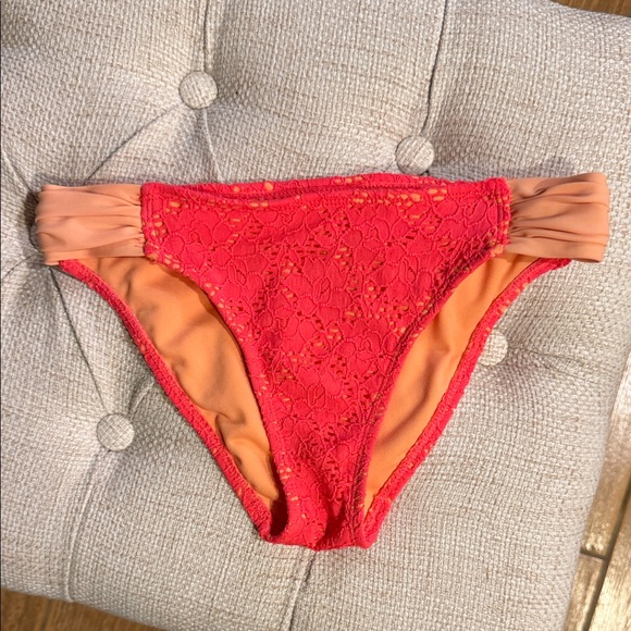 California Waves Other - California Waves Coral And Pink Lace Overlay Bikini Bottom